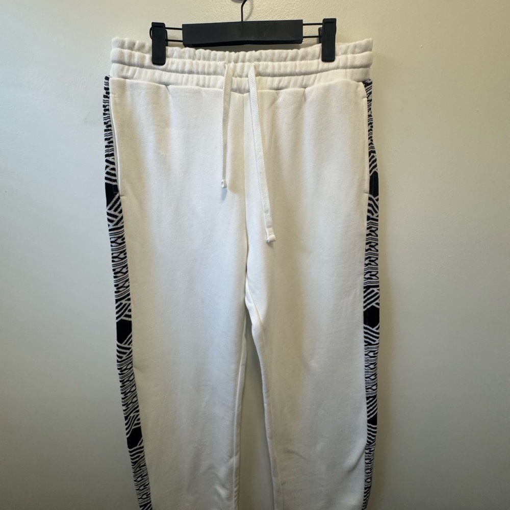 White Joggers with Black Patterned Stripes